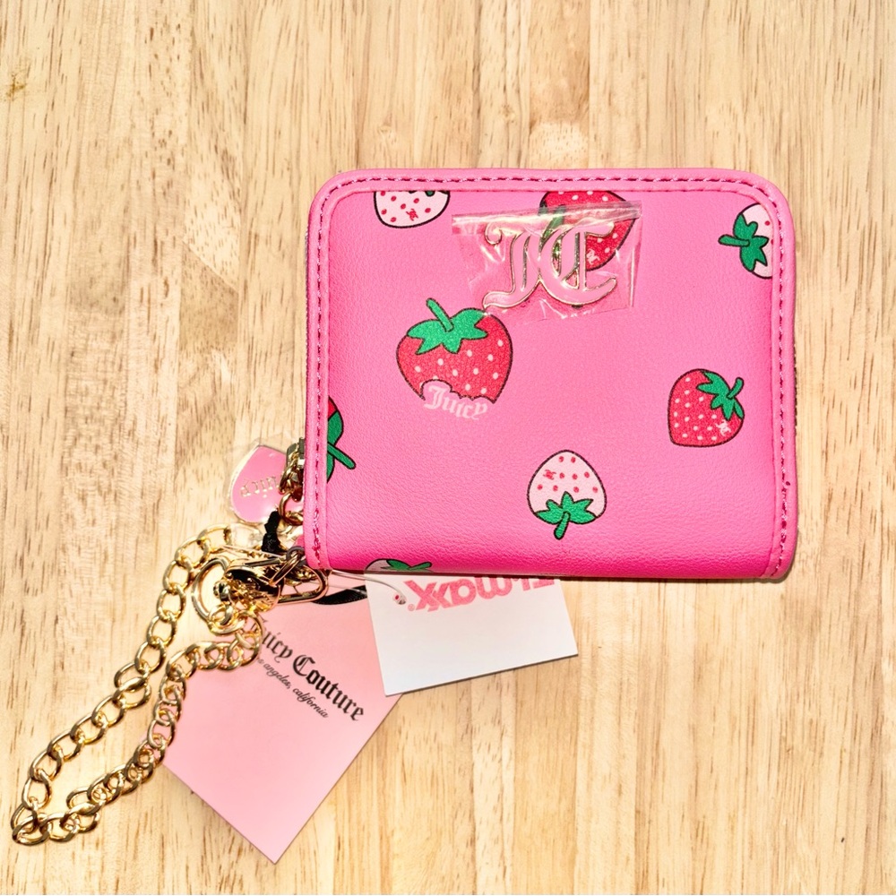 Juicy Couture Pink Lemonade Strawberry Square Coin Purse Wallet Wristlet 🍓